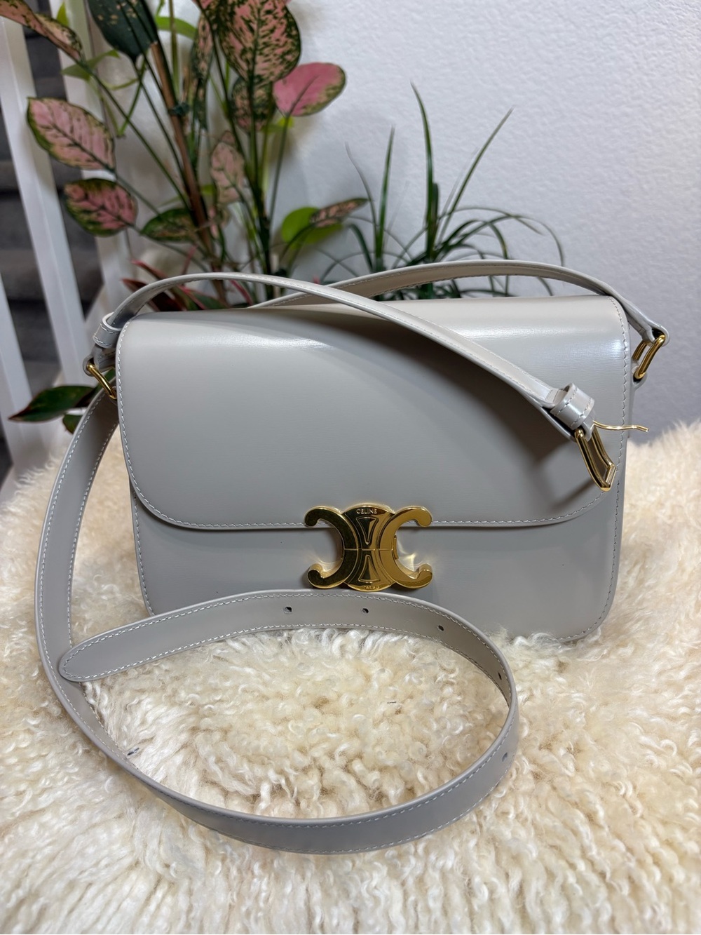 Celine Triomphe Shoulder Bag in Light Cream with Gold Hardware - Picture 9 of 13